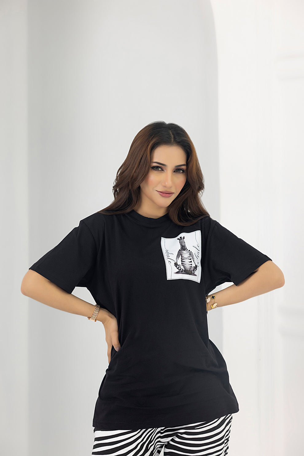 Black Zebra Printed Women Pj Set