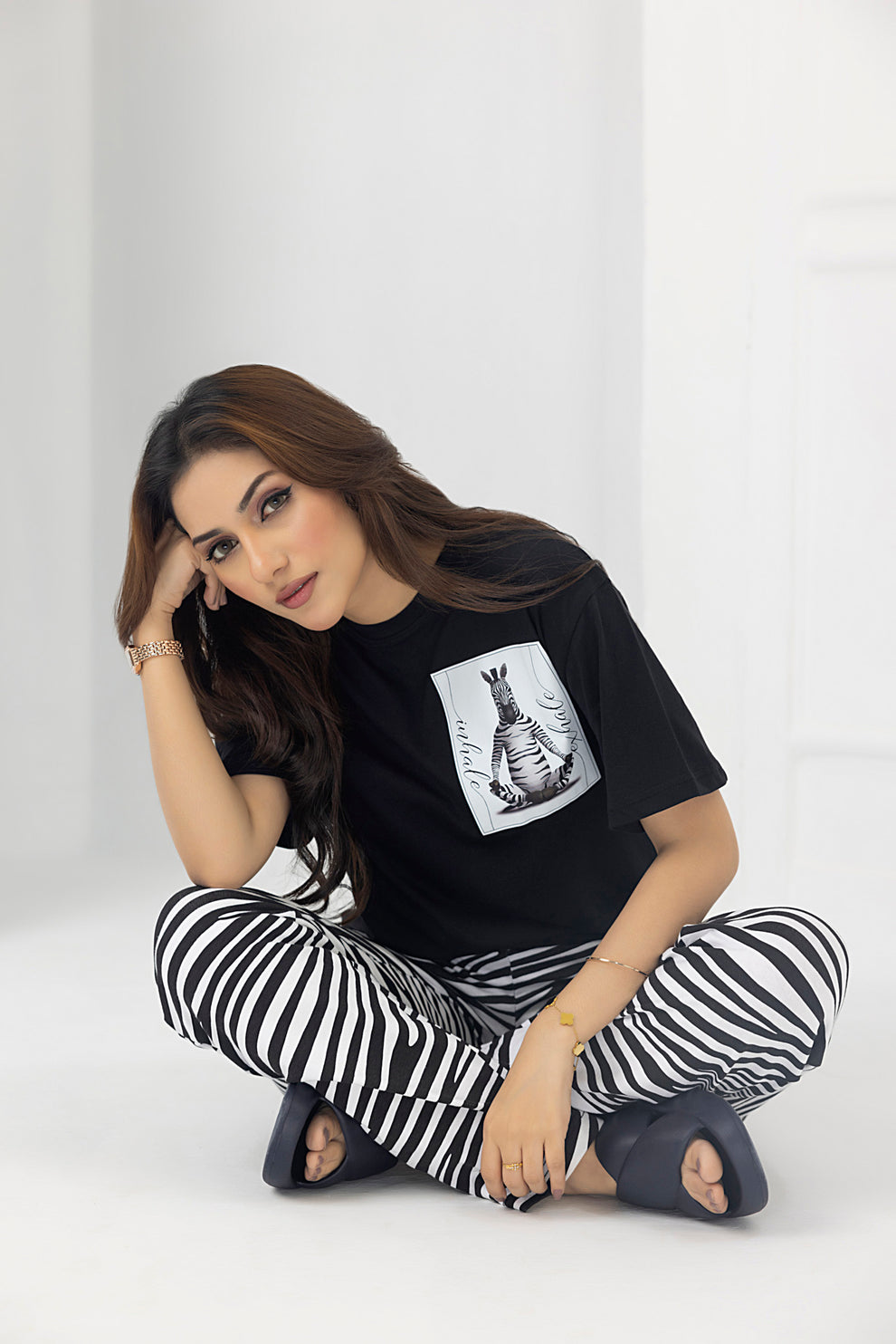 Black Zebra Printed Women Pj Set