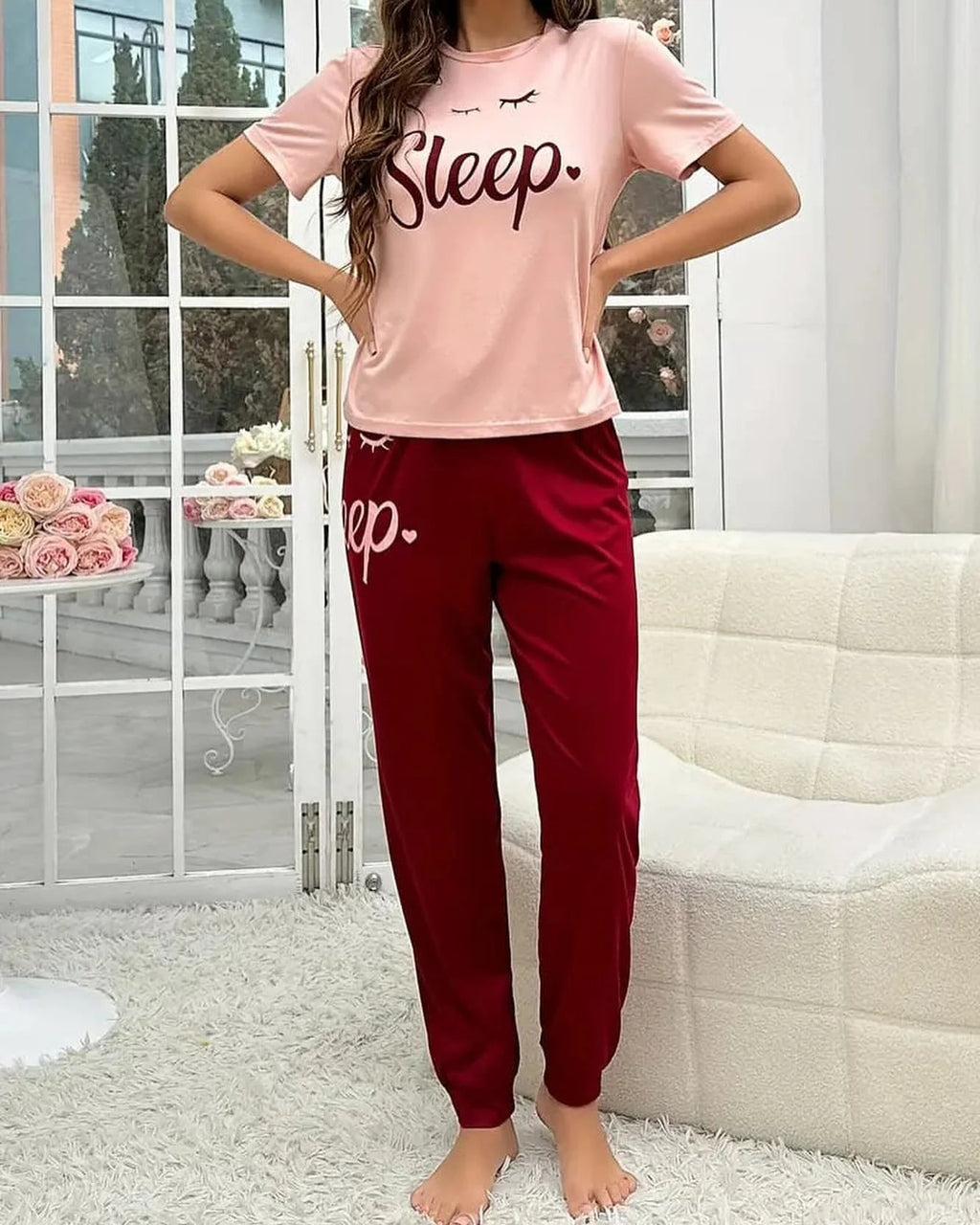 Pink Sleep Printed Women Pj Set