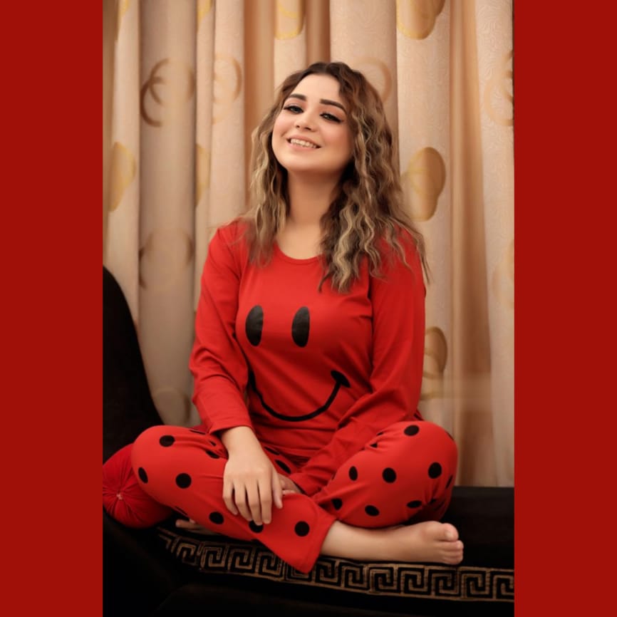 Red Smile Printed Women Pj Set