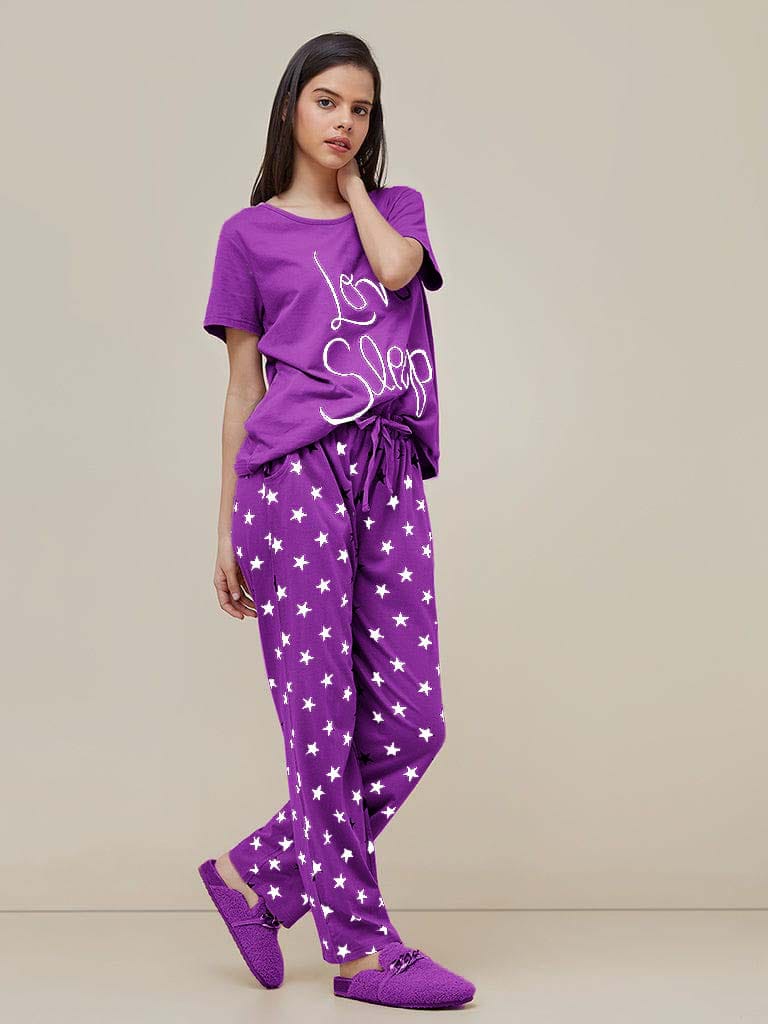 Purple Love Sleep Printed Women Pj Set