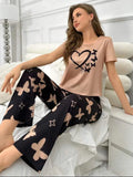 Skin & Black Butterfly Printed Women Pj Set