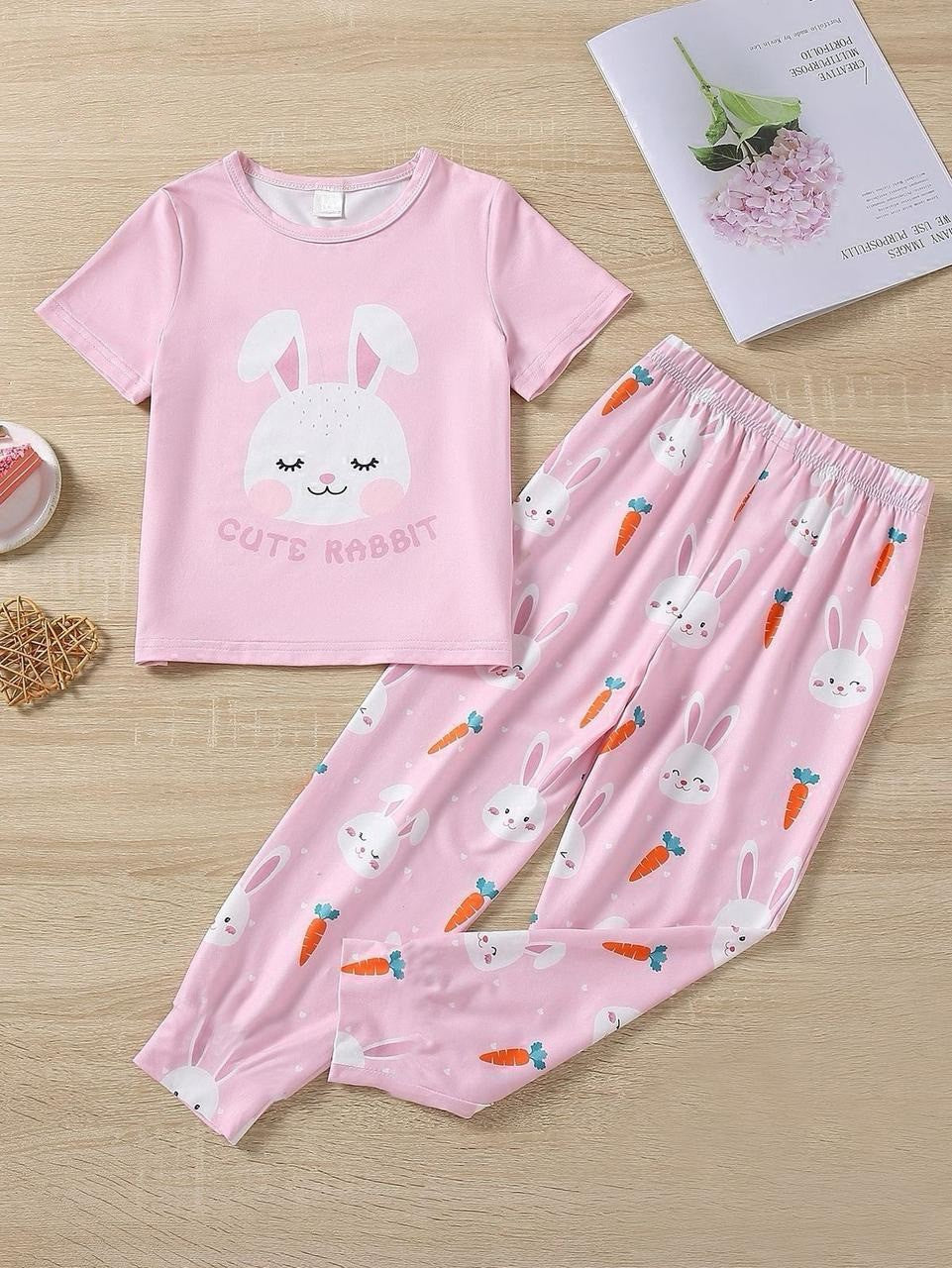 Pink Cute Rabbit Printed Full Sleeves Kids Wear