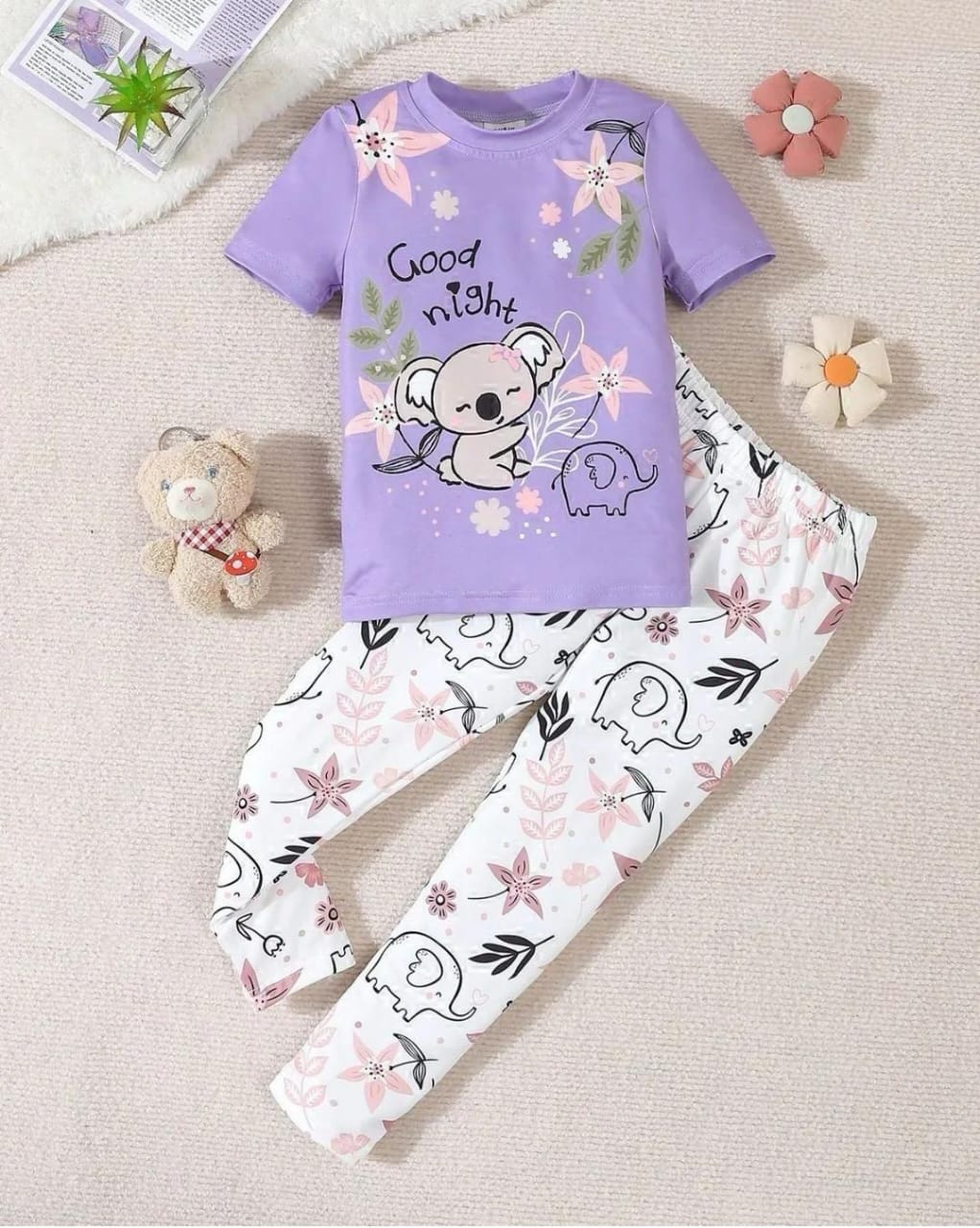 Purple Good Night Printed Kids Wear