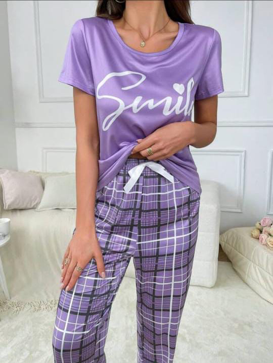 Purple Smile Printed Women Pj Set