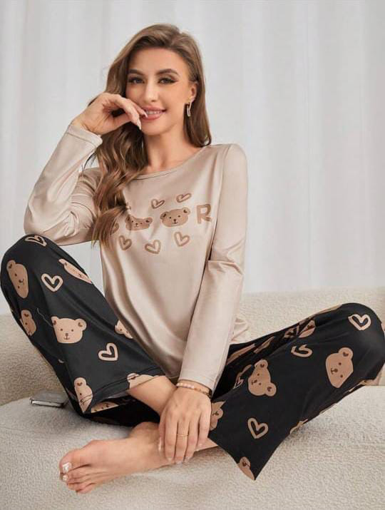 Skin & Black Bear Printed Women Pj Set