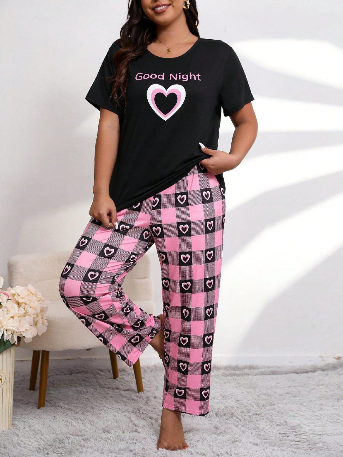 Black Good Night Printed Women Pj Set