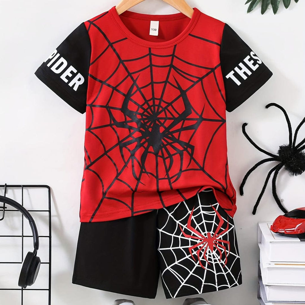 Spider Printed Short Sleeve Kids Wear