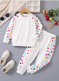 WHITE MULTI HEARTS PRINTED WINTER KIDS SWEAT SUIT
