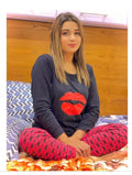 Black Lips Printed Women Pj Set