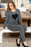 Grey Heart Printed Women Pj Set