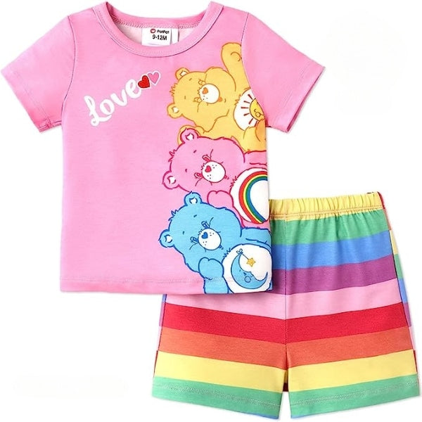 Pink Love Bear Printed Short Sleeve Kids Wear