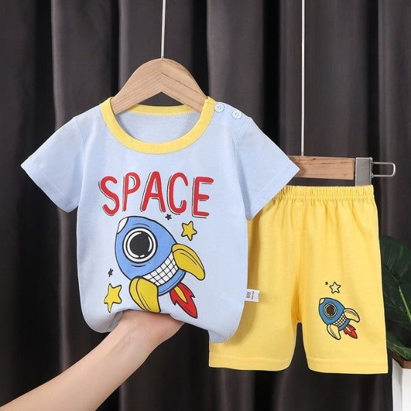 Blue Space Printed Short Sleeve Kids Wear
