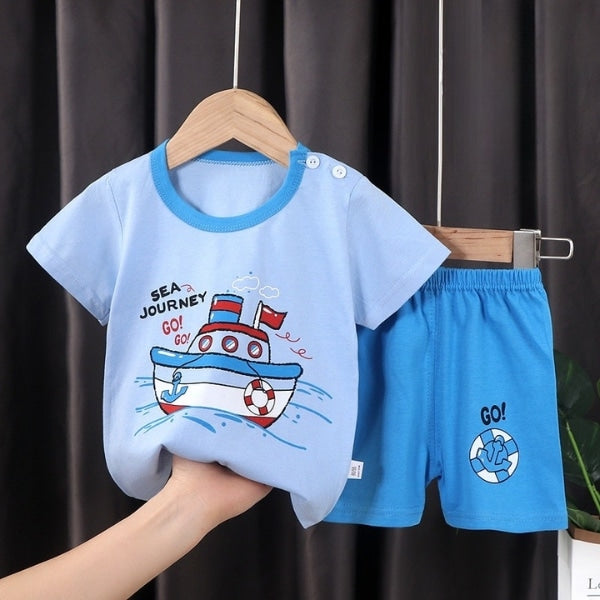 Blue Sea Journey Printed Short Sleeve Kids Wear