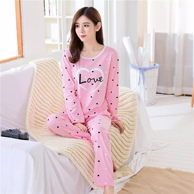 Pink Love Printed Women Pj Set