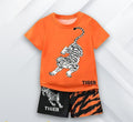 Orange & Black Tiger Printed Short Sleeve Kids Wear