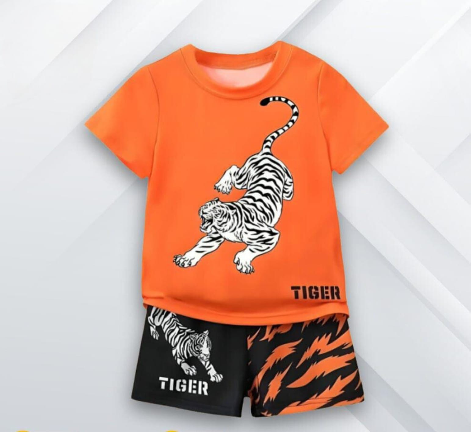 Orange & Black Tiger Printed Short Sleeve Kids Wear