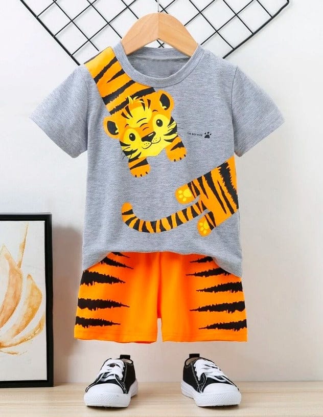 Orange Tiger Printed Short Sleeve Kids Wear