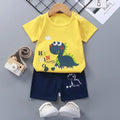 Yellow & Blue Dino Printed Short Sleeve Kids Wear