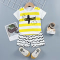 Yellow & White Jet Printed Short Sleeve Kids Wear
