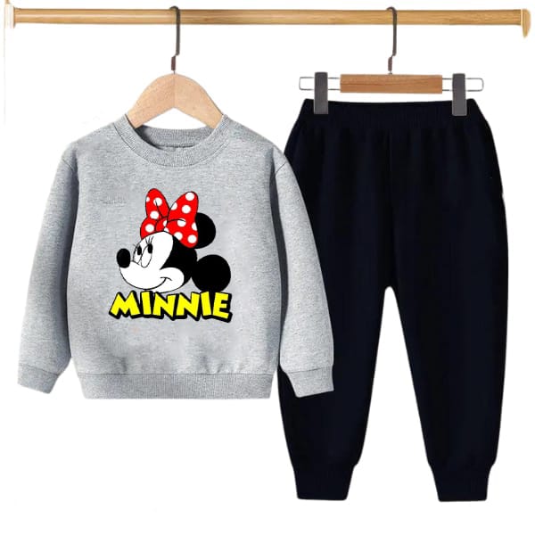GREY MINNIE PRINTED WINTER KIDS SWEAT SUIT