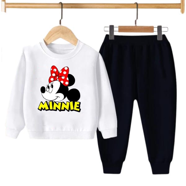 WHITE MINNIE PRINTED WINTER KIDS SWEAT SUIT