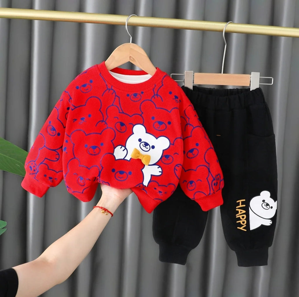 RED TEDDY PRINTED WINTER KIDS SWEAT SUIT