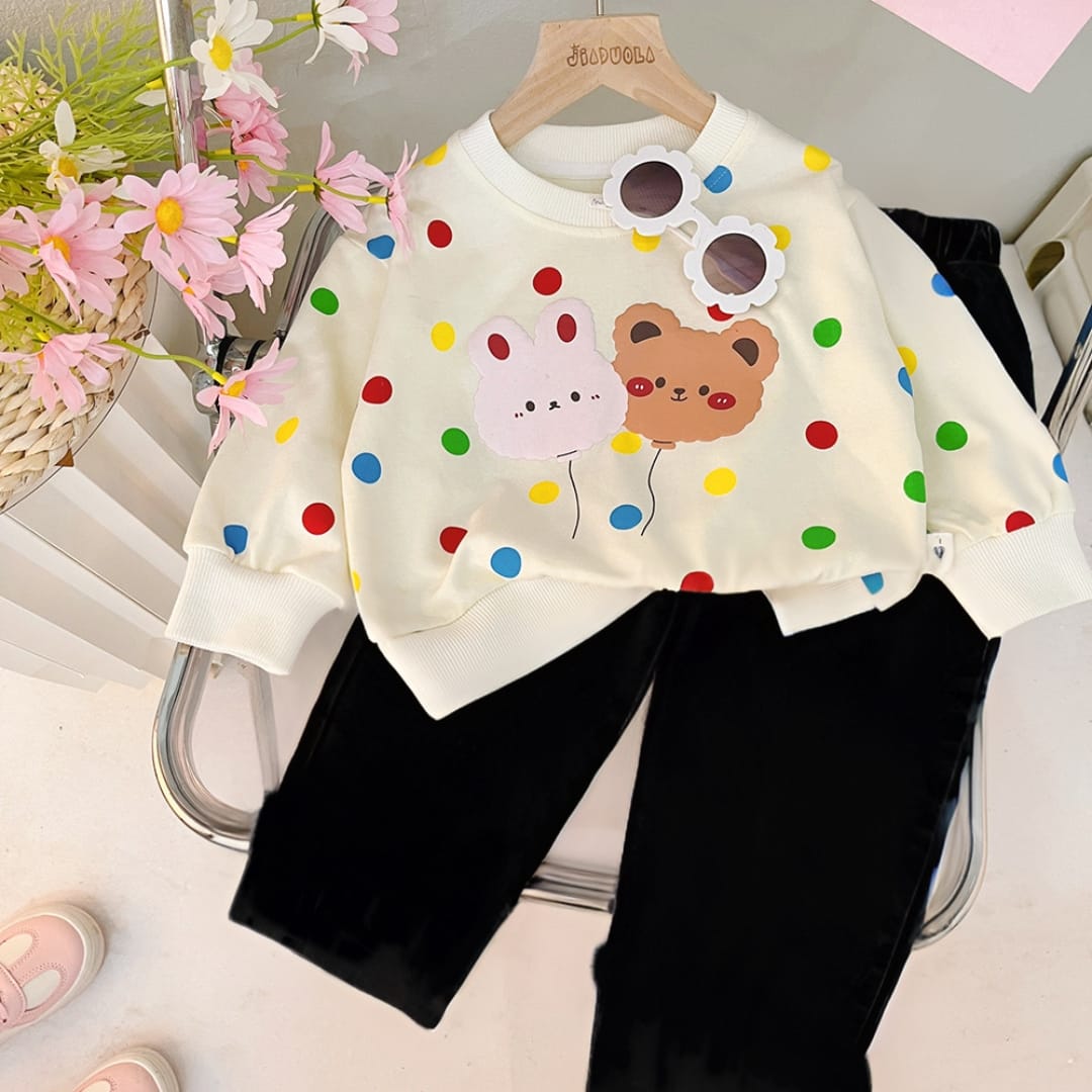 MULTI DOTS PRINTED WINTER KIDS SWEAT SUIT