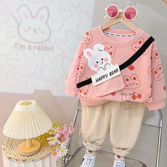 PINK HAPPY BEAR PRINTED WINTER KIDS SWEAT SUIT