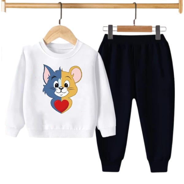 WHITE TOM & JERRY PRINTED WINTER KIDS SWEAT SUIT