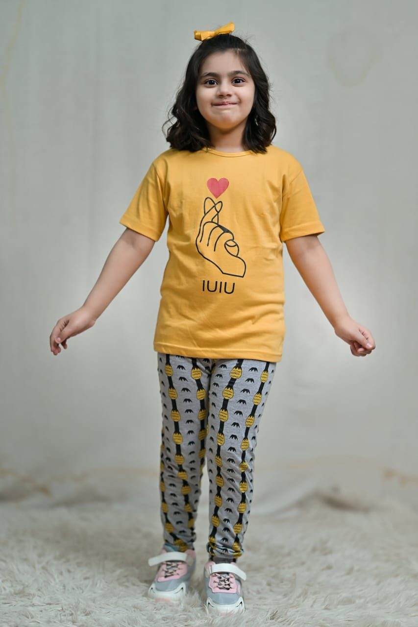 Yellow Heart Printed Kids Wear