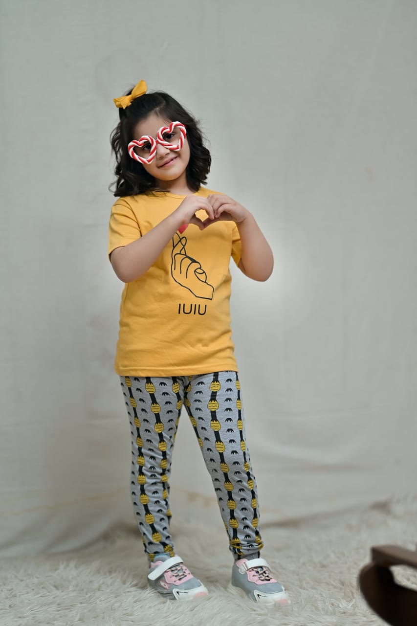 Yellow Heart Printed Kids Wear