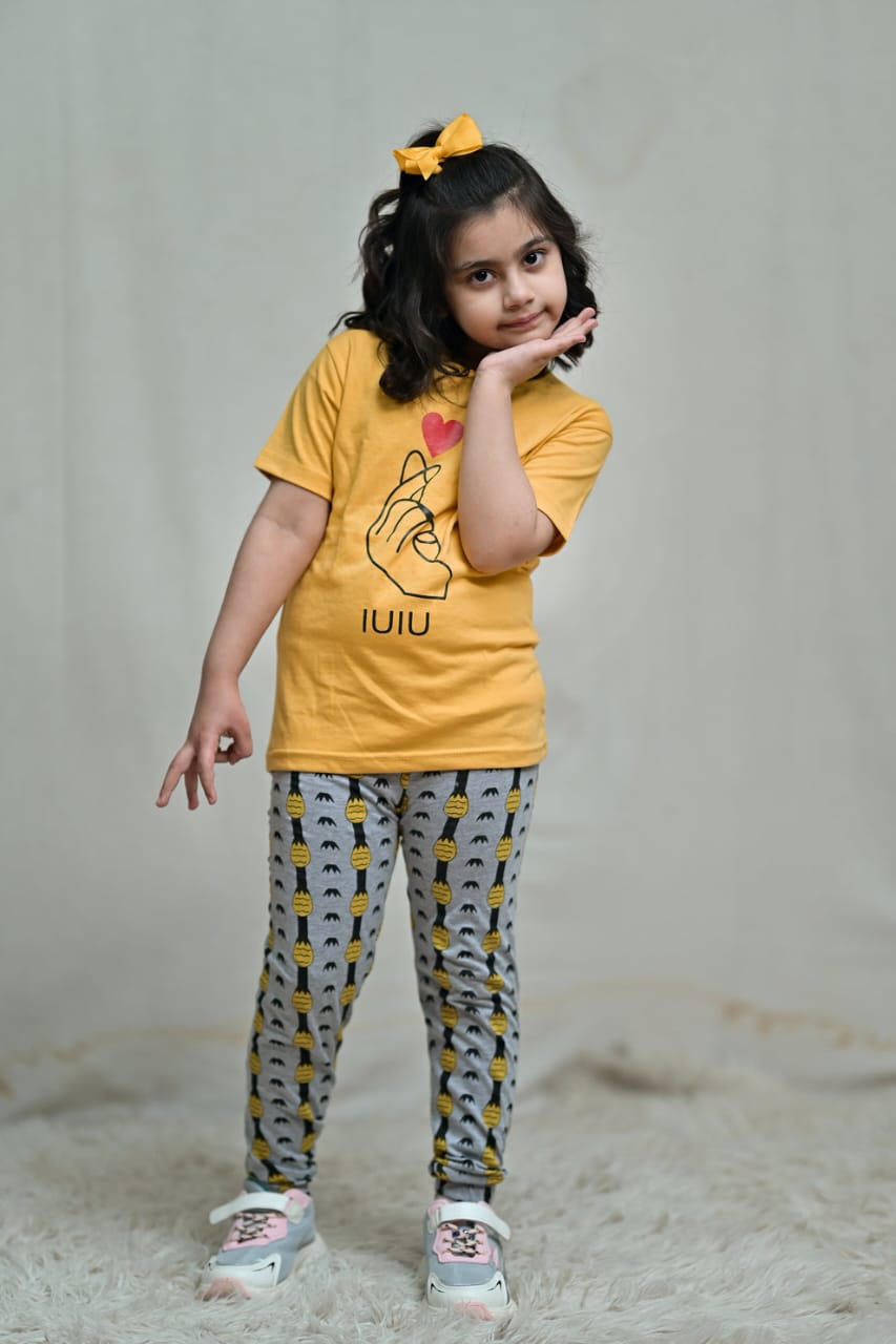 Yellow Heart Printed Kids Wear