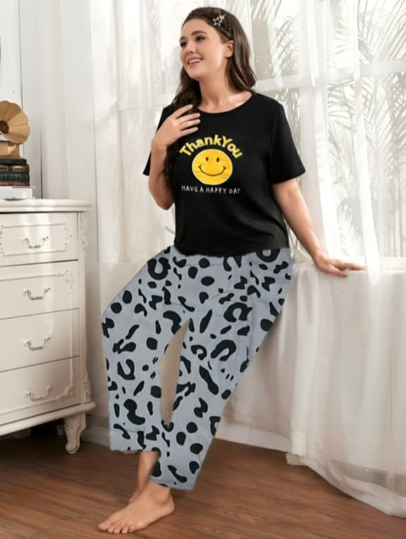 Black Thank You Printed Women Pj Set