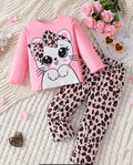Pink Kitty With Cheetah Printed Pajama Kids Wear