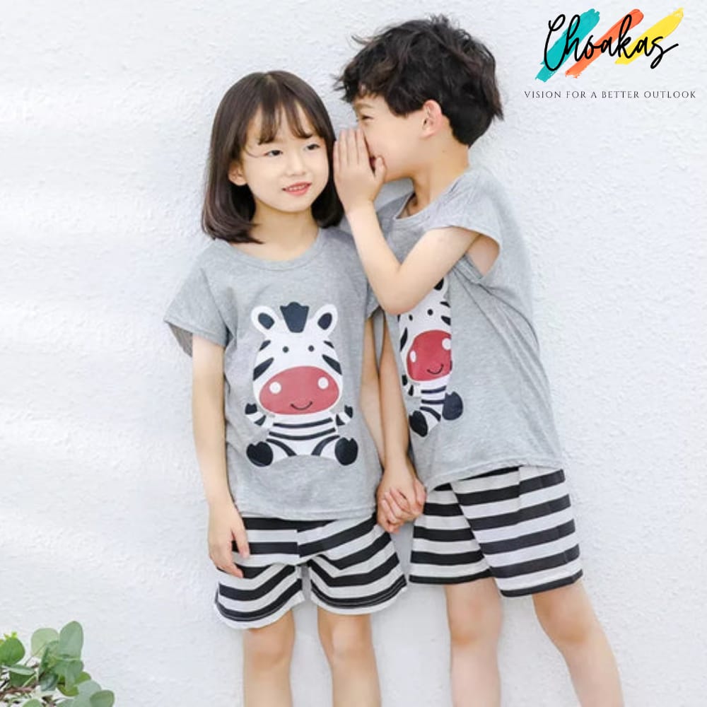 Grey Zebra Printed Half Sleeves Kids Wear - choakas