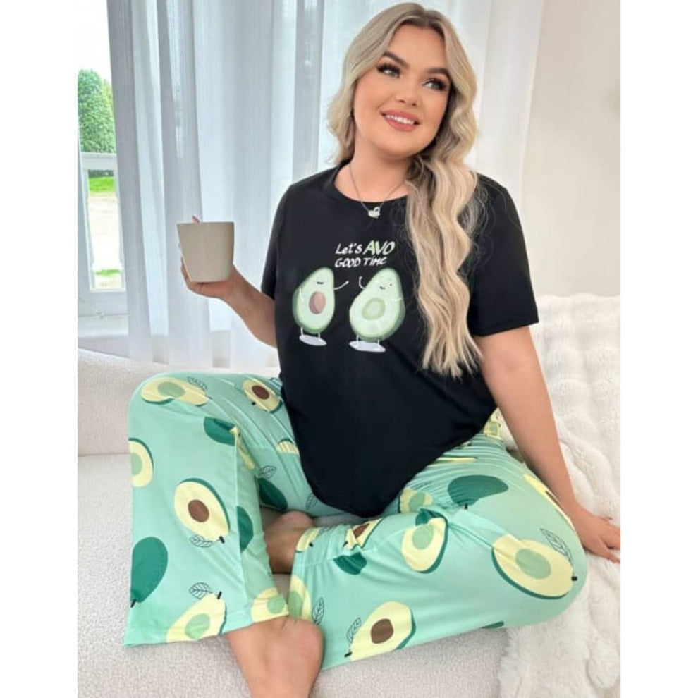 Black & Green Avocado Printed Women Pj Set