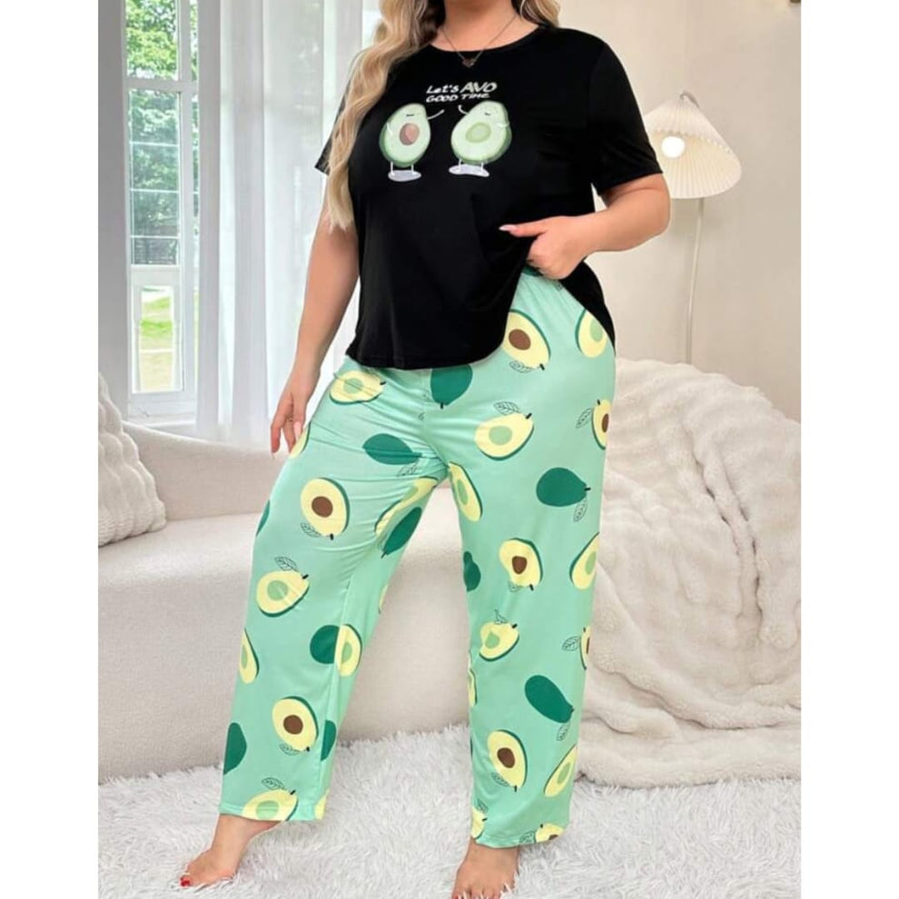 Black & Green Avocado Printed Women Pj Set