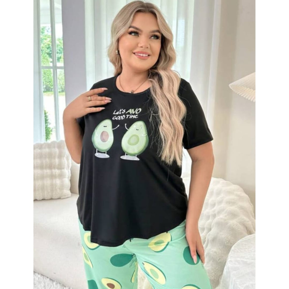Black & Green Avocado Printed Women Pj Set