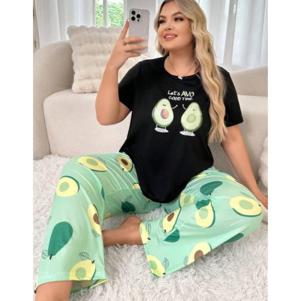 Black & Green Avocado Printed Women Pj Set